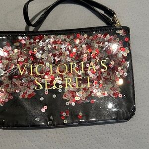 Victoria's Secret Black and Red Sequin Cosmetic Bag